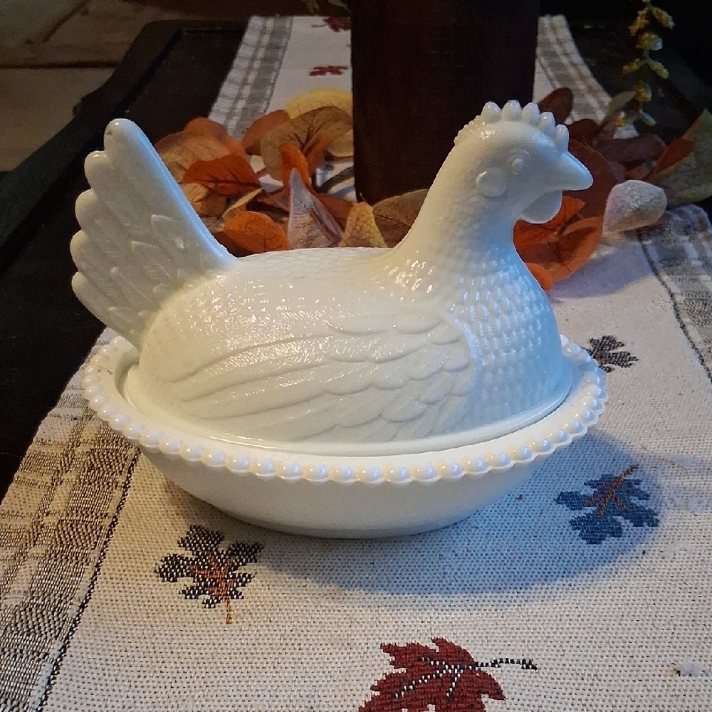 White Ceramic Hen Covered Dish